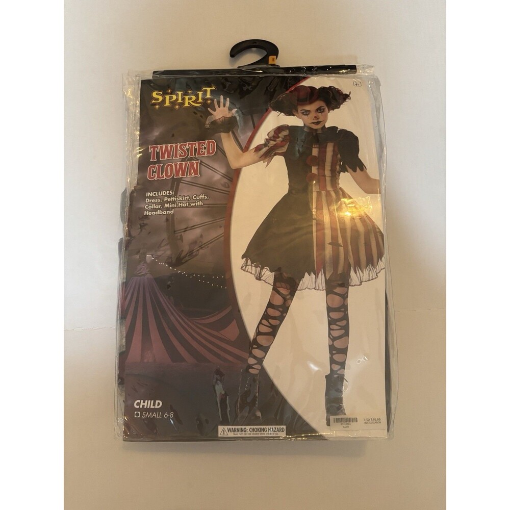 Spirit Twisted Clown Child Costume Complete Outfit 6-8 w/ Headband Polyester